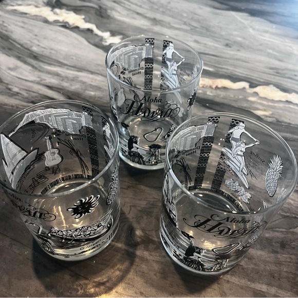 Vintage Federal Glass Aloha Hawaii Rocks Glasses Three Tiki Novelty Hula Mai Tai - Picture 7 of 8